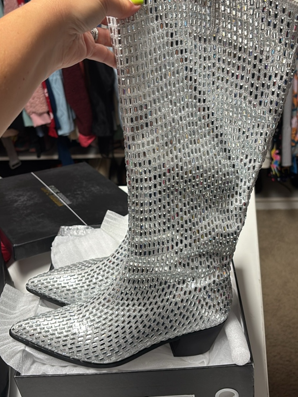 Cape Robbin Silver Sequined Knee-High Western Boots